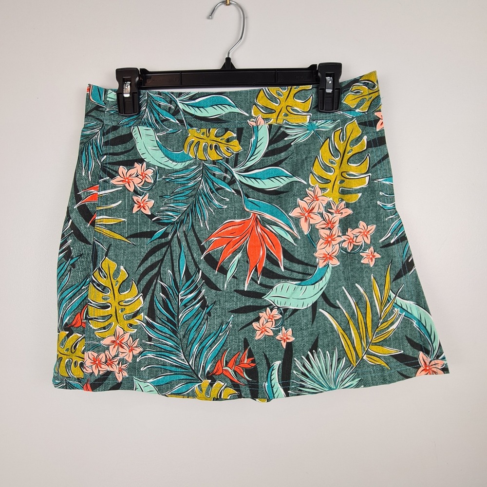 RipSkirt‎ Hawaii Tropical Floral Wrap Mini Skirt Small Teal Green Adjustable
